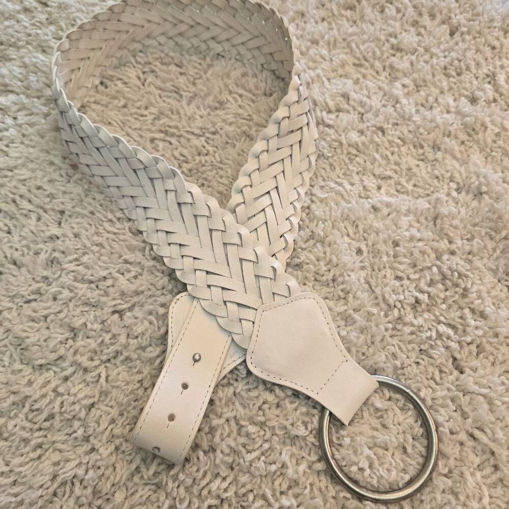 White Leather Braided Belt Large